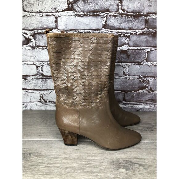 Frye Vintage Taupe Leather Woven Weaves Heel Western Boots Women Sz 35.5EU/5M US - Picture 4 of 16